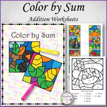 Color by Sum Addition Worksheets